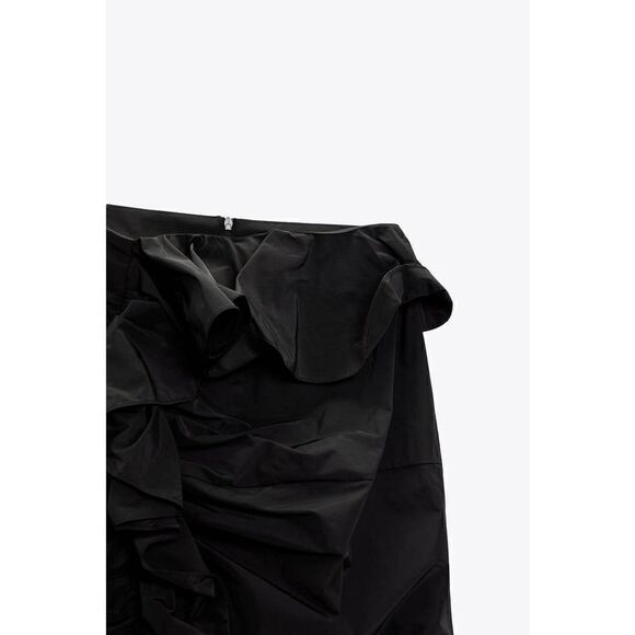 ZARA RUFFLED MIDI SKIRT BLACK - Picture 6 of 11